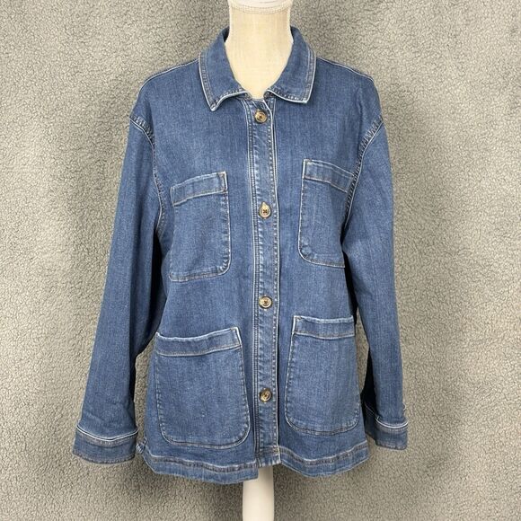 LC Lauren Conrad Blue Striped Jean Jacket - Picture 2 of 15